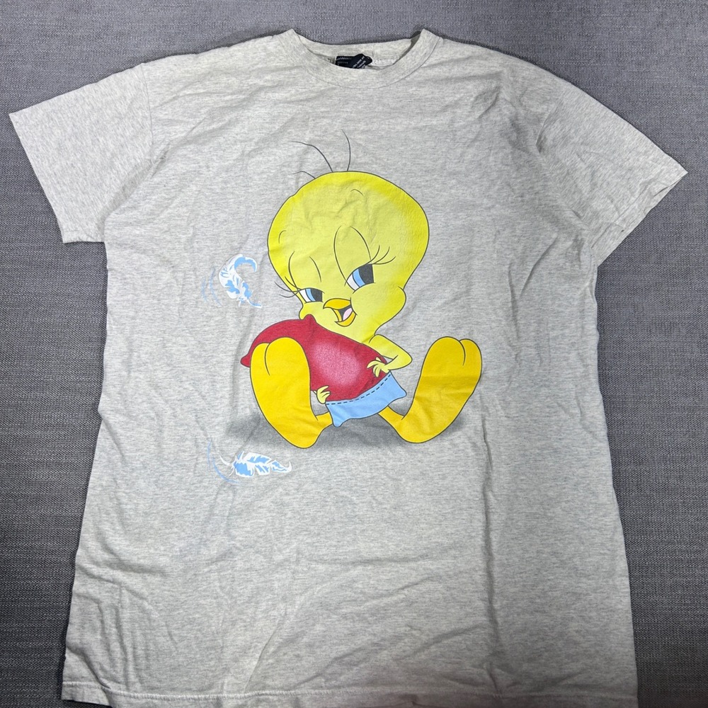 Looney Tunes Tweety Bird Graphic T-Shirt Unisex One Size Gray Excellent Vintage